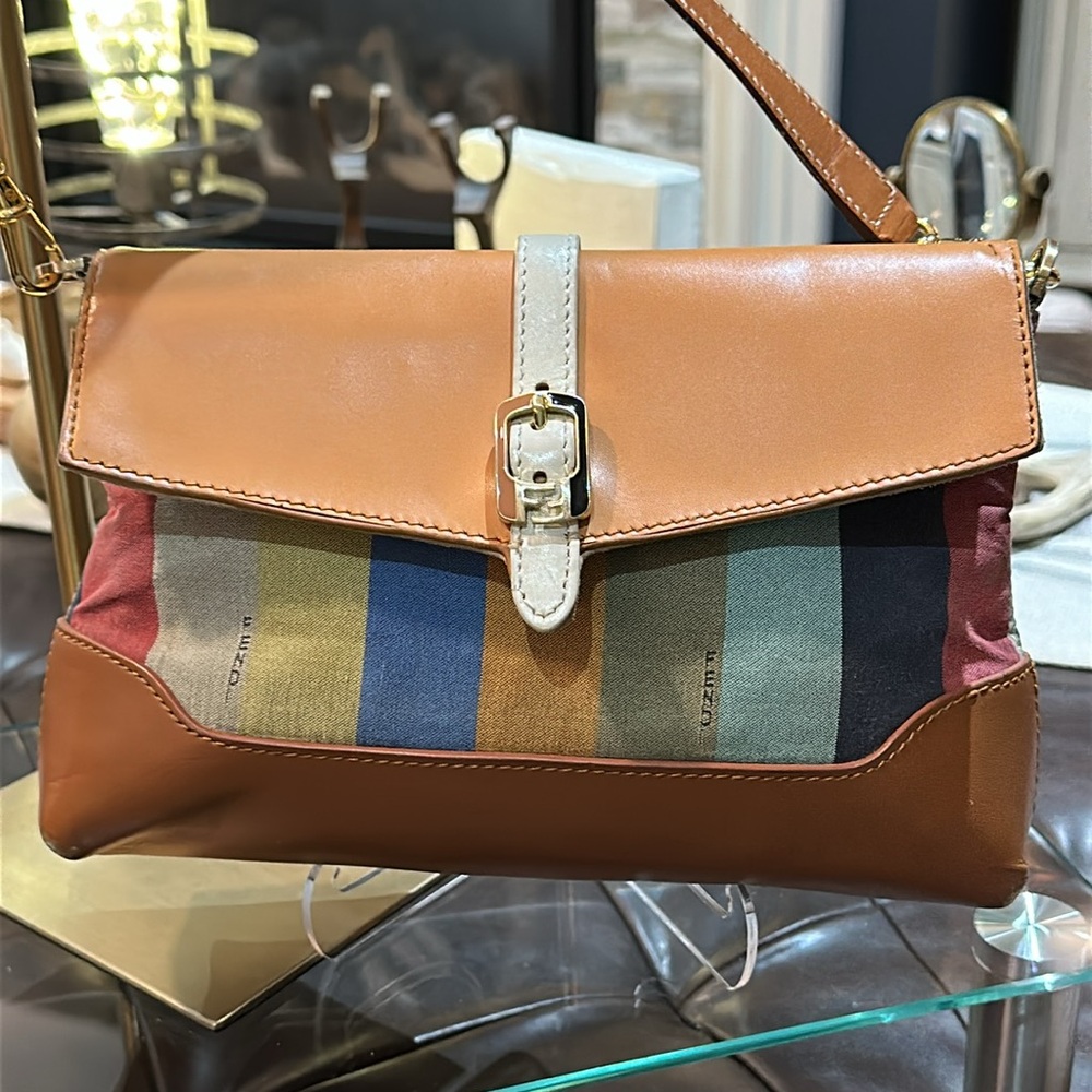 Fendi Multicolor Striped Canvas and Tan Leather Shoulder Bag - Picture 13 of 16